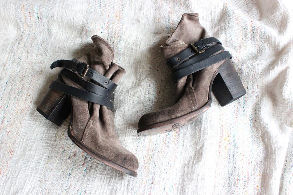 Freebird by Steven Brown Blaze Suede Strappy Heeled Boots Size 10